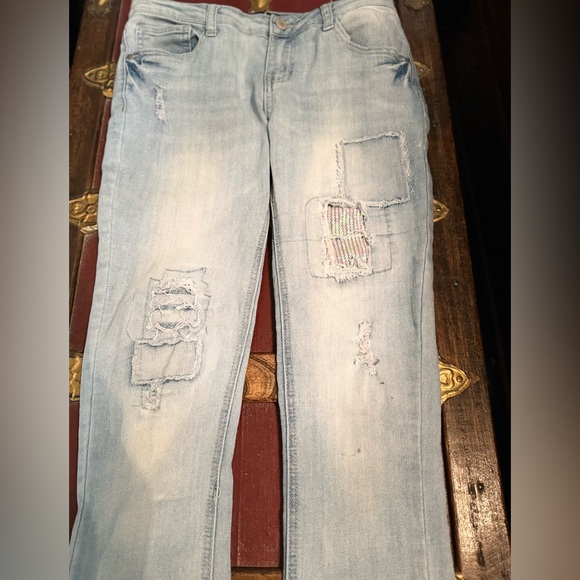 Girls Imperial Star Distressed Lightwash Jeans Sz 14 - Picture 2 of 8